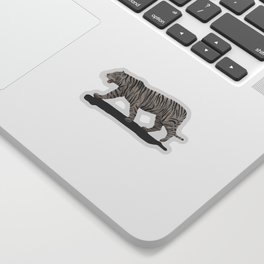 digital painting of a white tiger walking and roaring Sticker