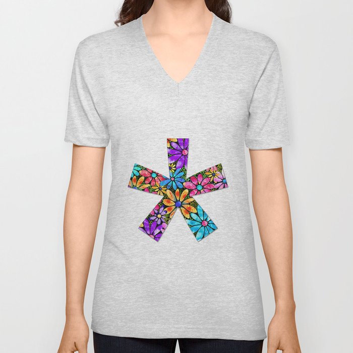 Whimsical Floral Asterisk Punctuation Mark Art V Neck T Shirt