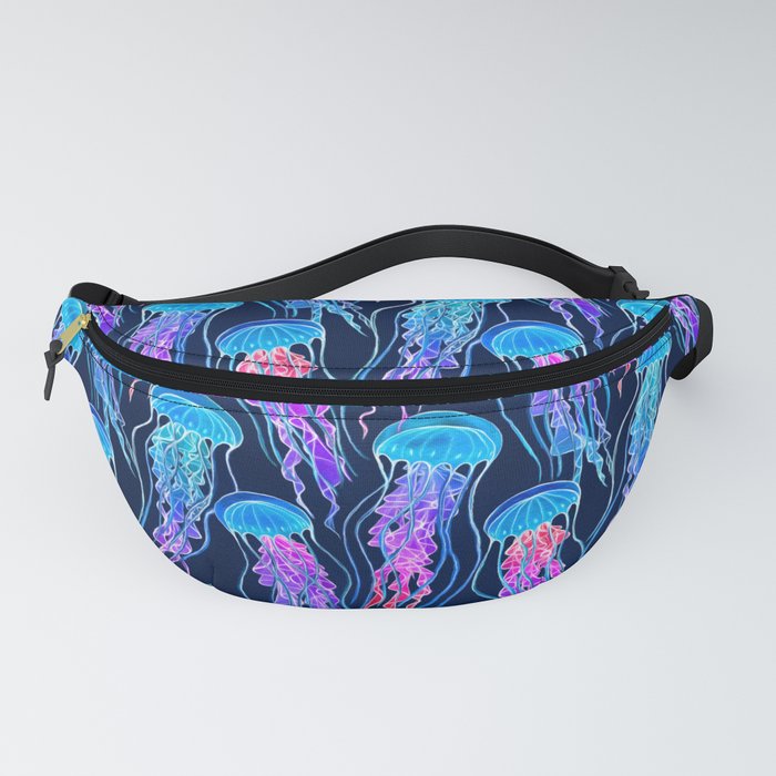 Luminescent Rainbow Jellyfish on Navy Blue Fanny Pack