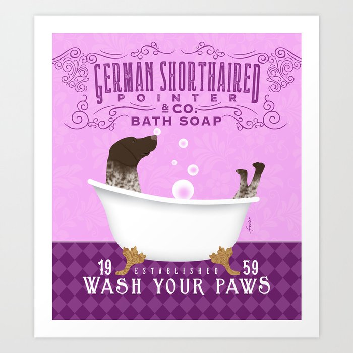 gsp dog bath tub clawfoot soap bubbles german shorthaired pointer wash Art Print