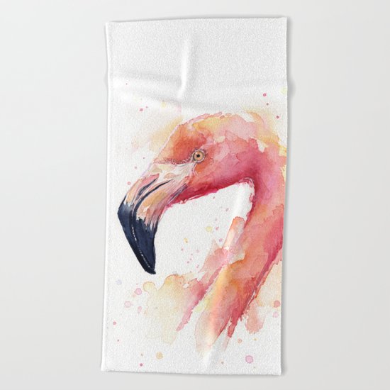 Flamingo Watercolor Pink Bird Tropical Animal Beach Towel