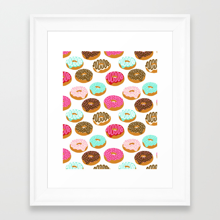 Donuts Art Print Junk Food Pattern Design Kids Minimal Modern Kitchen Baking Breakfast Hipster Baker Framed Art Print By Charlottewinter Society6