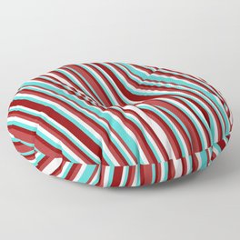 [ Thumbnail: Turquoise, Maroon, Brown & Mint Cream Colored Pattern of Stripes Floor Pillow ]