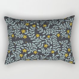 Moringa Flowers Floral Folk Pattern - Yellow on Dark Rectangular Pillow