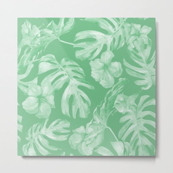 Tropical Palm Leaves Green Metal Print