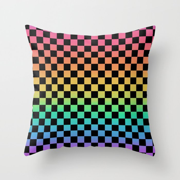 Rainbow and Black Checkerboard Throw Pillow