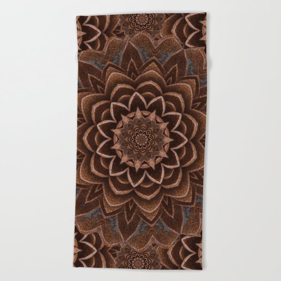 Coffee Shimmer Mandala Beach Towel
