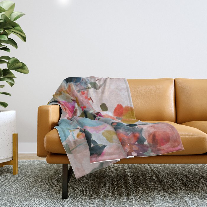floral bloom abstract painting Throw Blanket