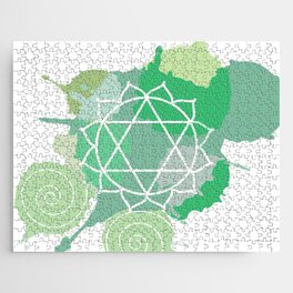 Anahata chakra Meditation aura and fourth of the seven chakras symbol Jigsaw Puzzle