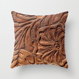 Vintage Worn Tooled Leather Throw Pillow