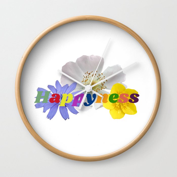 Happyness botanic retro hippie flower bouquet Wall Clock