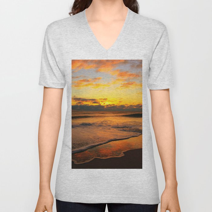 Ocean Beach Sunset V Neck T Shirt