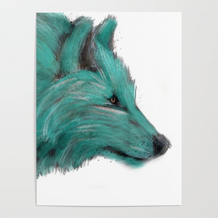 Teal Wolf Poster