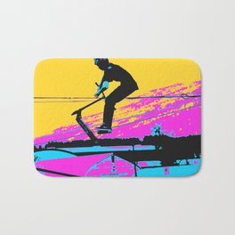 Free Falling - Stunt Scooter Rider Bath Mat | Scootering, Summersports, Scooterstunts, Scooterriding, Stunts, Freestylescootering, Extremesports, Graphicdesign, Stuntscooter, Digital 