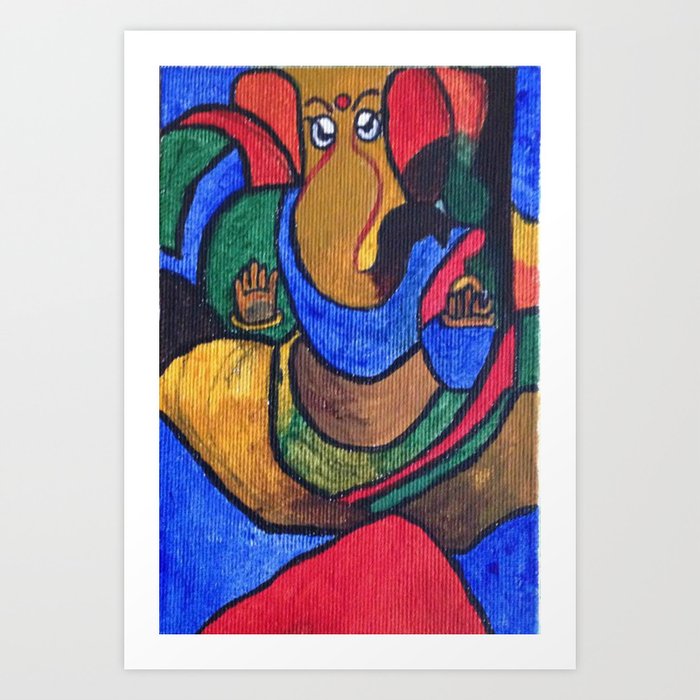 Lord Ganesha Acrylic Painting On Canvas Art Print By Shreyanag