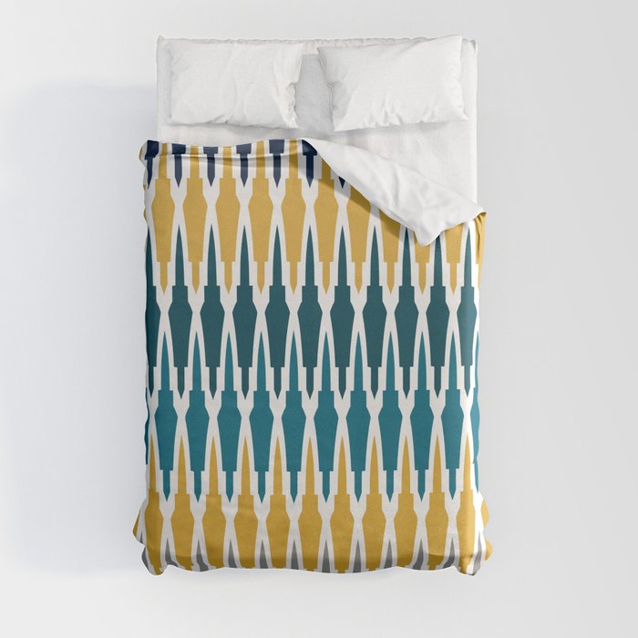 Boho, Geometric Pattern, Blue, Teal, Yellow and Gray Duvet Cover
