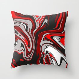 Fluid ink Design Marble color red white black Throw Pillow