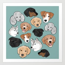 Pack of dogs teal Art Print