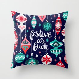 Festive As Fuck – Navy Palette Throw Pillow