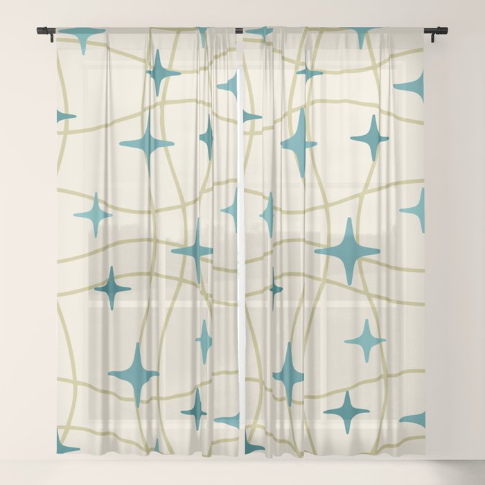 Mid Century Modern Cosmic Star Pattern 693 Cream Turquoise Olive