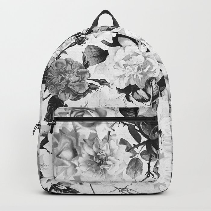 Black gray modern watercolor roses floral pattern Backpack