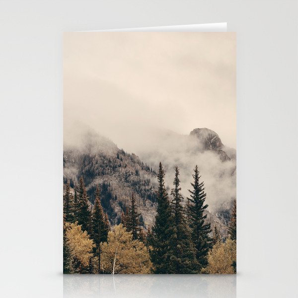 Banff national park foggy mountains and forest in Canada Stationery Cards
