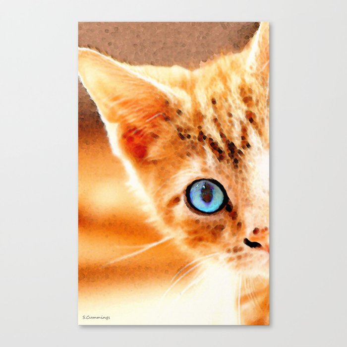 Peek A Boo Orange Tabby Cat With Blue Eyes Canvas Print