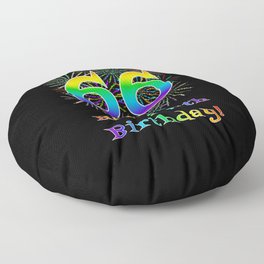 [ Thumbnail: 66th Birthday - Fun Rainbow Spectrum Gradient Pattern Text, Bursting Fireworks Inspired Background Floor Pillow ]