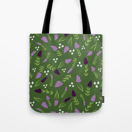 Allover Print of Lilacs with Sage & White on a Green Background Tote Bag