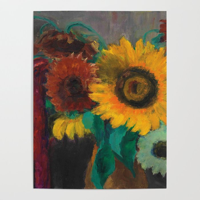 Sonnenblumen mit Fuchsschwanz - Sunflowers Still Life by Emil Nolde Poster