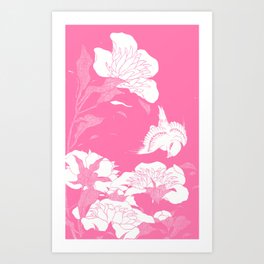 Peonies and Canary by Hokusai: Pink JaPanese Flowers Art Print