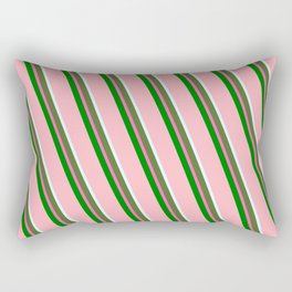[ Thumbnail: Eyecatching Light Pink, Light Cyan, Dark Olive Green, Hot Pink & Green Colored Striped Pattern Rectangular Pillow ]