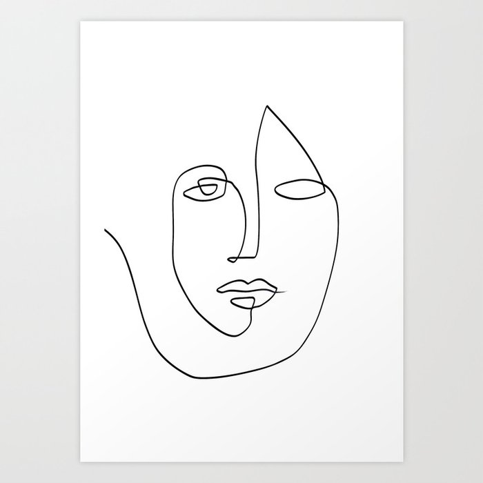 Abstract Face One Line Art Art Print By Theredfinchprint Society6