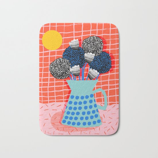 Feelin' Special - memphis retro still life abstract modern floral vase flowers Bath Mat