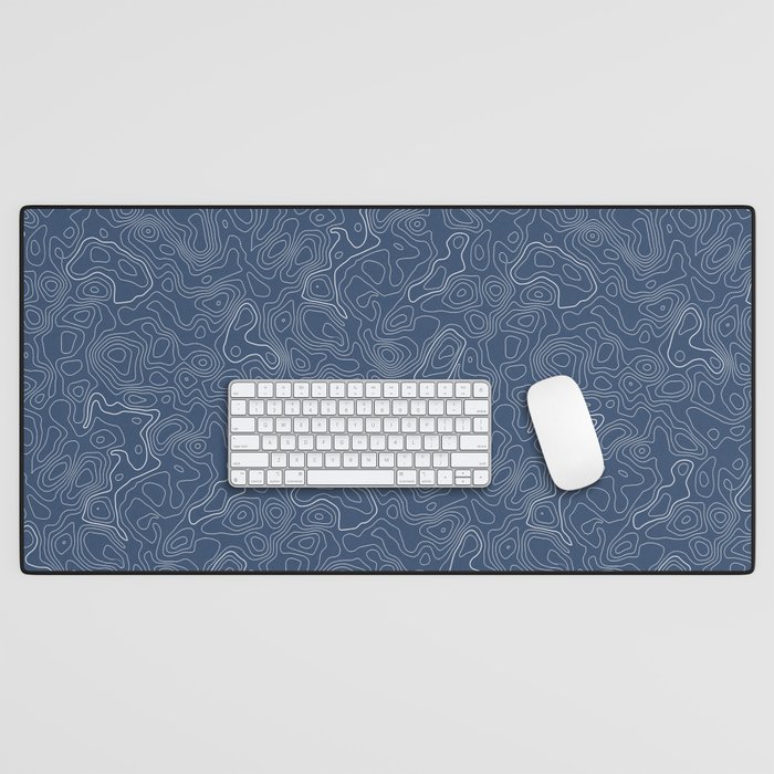 Blue Topographical Map Desk Mat