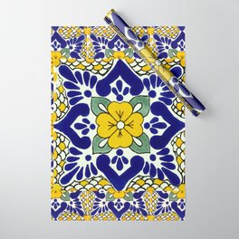 talavera mexican tile in yellow and blu Wrapping Paper