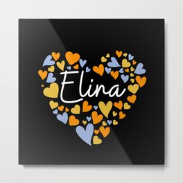 Elina, yellow and light blue ane orange hearts Metal Print