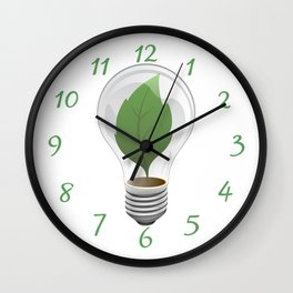 Eco Leaf Light Bulb Illustration Wall Clock