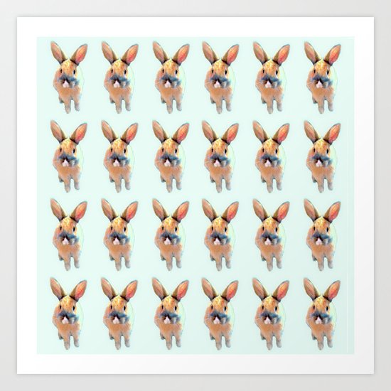 Cute Beige Blue Pastel Bunnys Art Print