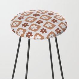 Hand-Drawn Checkered Flower Shapes Pattern (Monochromatic Brown) Counter Stool