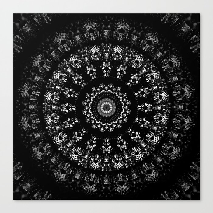 Kaleidoscope crystals mandala in black and white canvas print Kaleidoscope crystals mandala in black and white canvas print