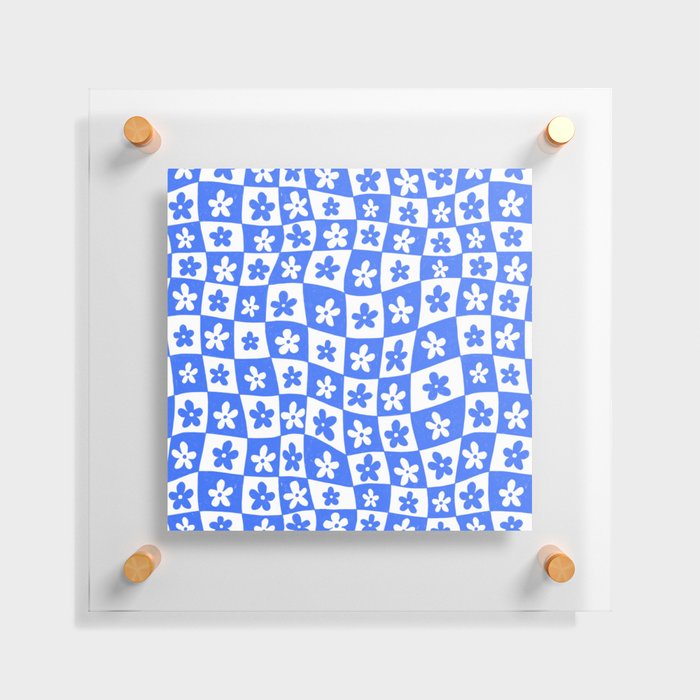 Retro Blue Daisy Checkerboard  Floating Acrylic Print
