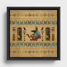 Egyptian Anubis Ornament on papyrus Framed Canvas
