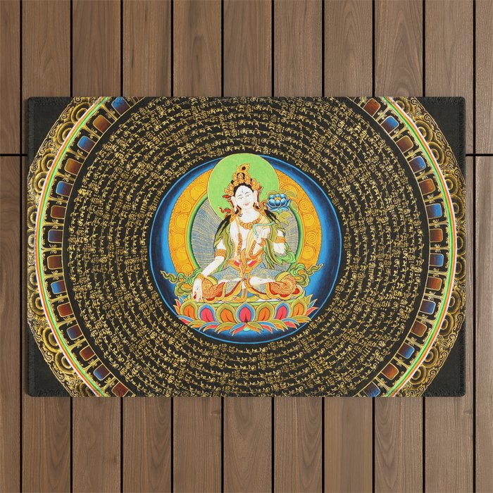 White Tara Mandala Buddhist Outdoor Rug