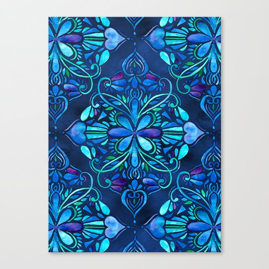 Deep Ocean Art Nouveau Watercolor Doodle Canvas Print