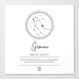 Gemini Zodiac | Black & White Canvas Print