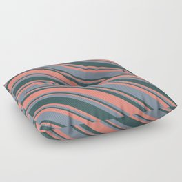 [ Thumbnail: Dark Slate Gray, Salmon & Light Slate Gray Colored Stripes/Lines Pattern Floor Pillow ]