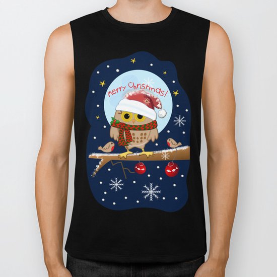 Owl's Christmas in a snowy world Biker Tank