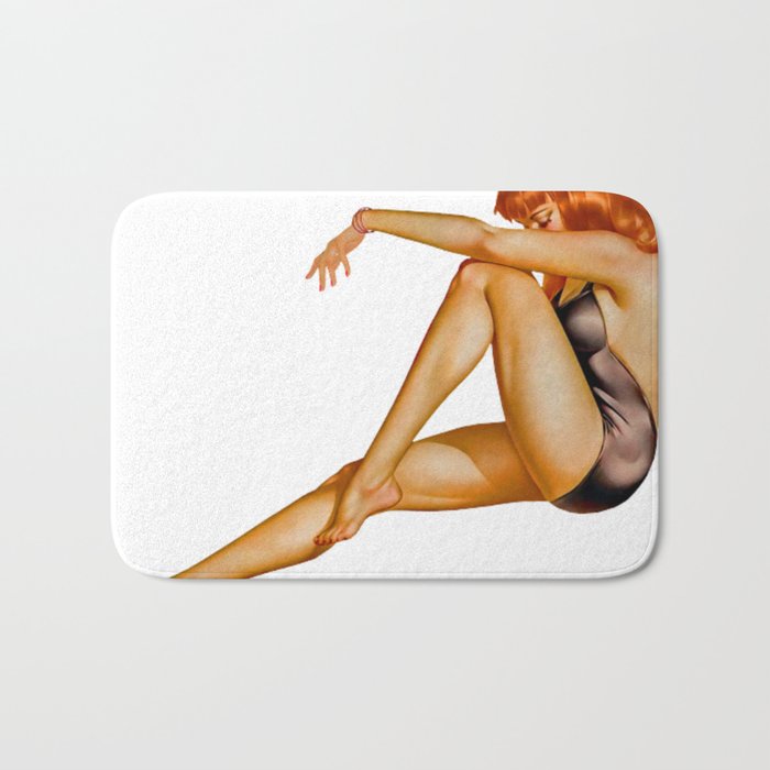 Sexy Pinup Girl Red Hair And Black Dress Bath Mat