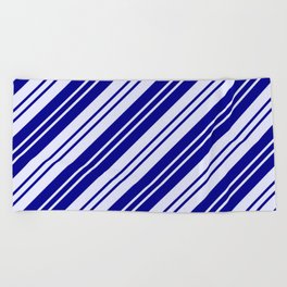 [ Thumbnail: Dark Blue and Lavender Colored Lines Pattern Beach Towel ]